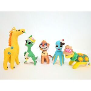 VTG Dakin Dream Pets Plush Toy Lot Octopus Giraffe Kangaroo Turtle Cat 1960's